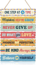 CHDITB Classroom Motivational Wooden Sign, Inspirational Wood Hanging Plaque, Positive Quotes Front Door Sign, Uplifting Wall Decor Hanger Never Give Up Wall Art for Nursery School Decor