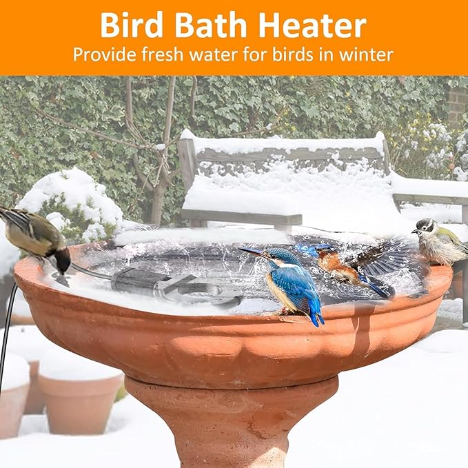 500W Utility De-Icer, Submergible Bird Bath Heater De-icer, Chicken Water Heater, Stock Tank Heater for Livestock Poultry Birds, Cows, Horses, Wildlife Drinkingwith 10FT Power Cord, Black
