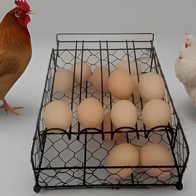 TAIANLE. Wire Egg Basket For Gathering Fresh Eggs with Rolling Tray 2 Tier, Farmhouse Metal Egg Holder Container Countertop, Rustic Display Tray