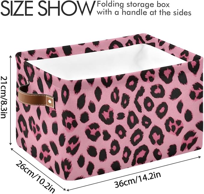 JIPONI Pink Leopard Print Fabric Storage Bins for Shelves, Decorative Storage baskets for organizing, Closet Organizer with Handle for Cloth, Toys, Bedrooms, Farmhouse