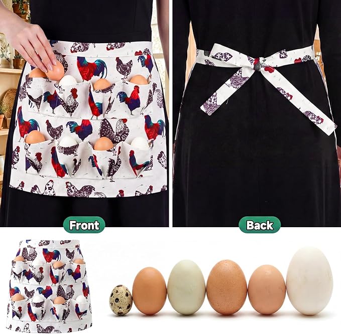 8 Pockets Egg Collecting Apron, Canvas Egg Gathering Apron with 8 Pockets Chicken Eggs Aprons for Chicken Duck Goose Eggs, Farmhouse Kitchen Restaurant Parent-Child Activities