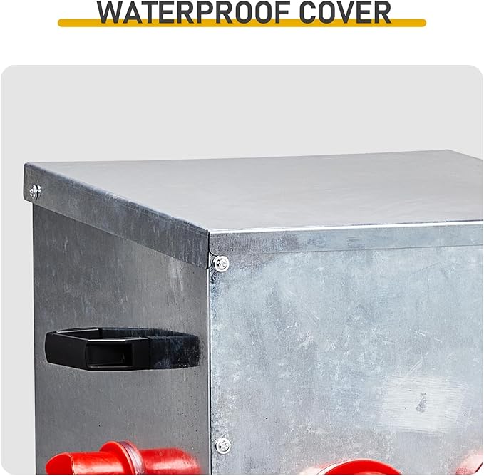 Automatic Chicken Feeder Rodent Proof, 4 Ports Large Capacity Metal Poultry Feeder with Handles and Lid, Galvanized Chicken Feeder for Hen Coop(Silver)