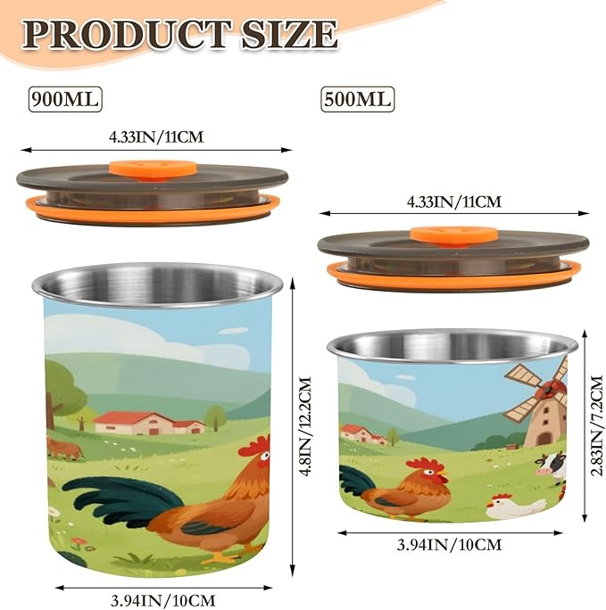 Cartoon Farm Animals Coffee Canister 17oz Stainless Steel Airtight Food Storage Container with Lid for Beans/Cereal Preserval