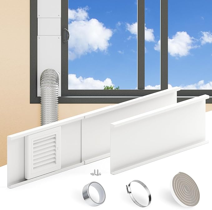 Dryer Vent Window Kit for 4in Dryer Vent Hose,with Weather-proof Dryer Air Vent Cover Stops Birds Nesting,Adjustable Window Vent Kit for Sliding Windows and Hung Windows Maximum 47inch