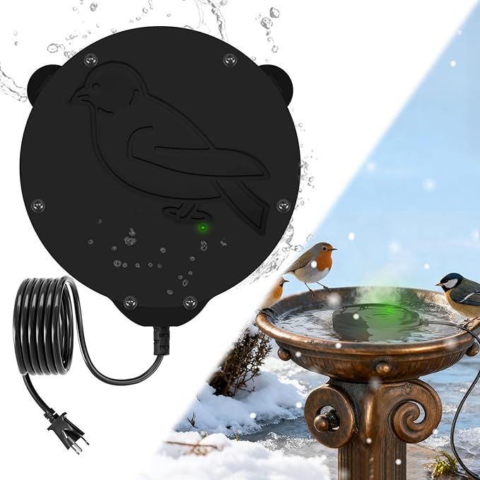 Bird Bath Heater, Upgraded 100W De-Icer Submersible Bird Bath Heaters for Outdoors in Winter, Chicken Water Heater for Winter, Thermostatic Control w/LED Indicator, 5.9 Ft Cord (Black-1Pack)