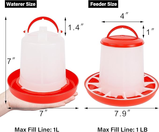 winemana Chick Feeder and Waterer Set – 1 LB + 1 L Hanging Plastic Containers for Outdoor Baby Chicks Small Poultry Drinkers Feeders