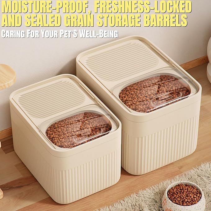 High-Capacity Pet Food Container Airtight with Cup, Dog Food Storage Container,Durable Design for Dog/Cat/Bird Food Storage, Keep Dry Food Fresh (Transparent, 9 pounds)