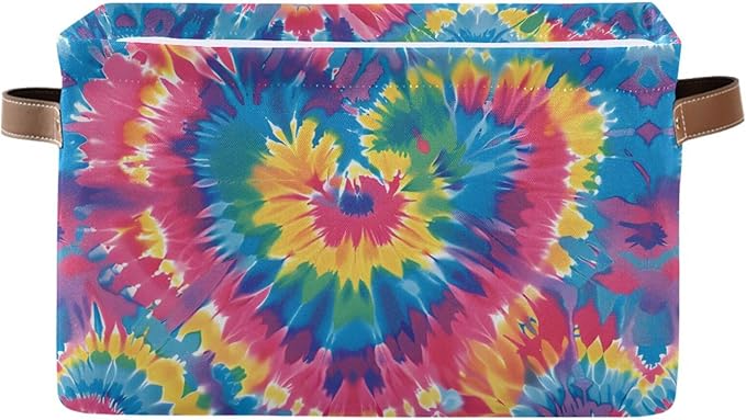 JIPONI Tie Dye Heart Fabric Storage Bins for Shelves, Decorative Storage baskets for organizing, Closet Organizer with Handle for Cloth, Toys, Bedrooms, Farmhouse