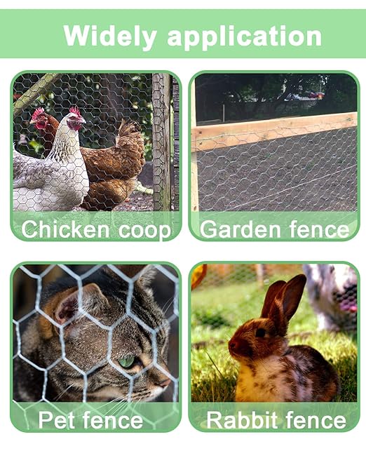 Garden Poultry Chicken Wire Netting - 57 '' × 25 ' Garden Fence Animal Barrier, Chicken Wire for Crafts, 1 inch Mesh Poultry Netting Fence, Pet/Rabbit/Chicken Wire Fencing
