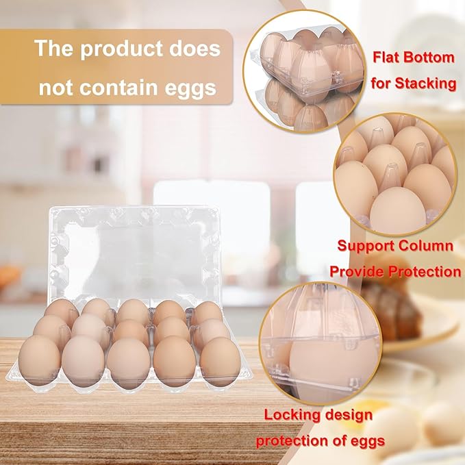 Plastic Egg Cartons Bulk 3x5 Egg Holders Style Holds 15 Eggs - Half Dozen Storage Perfect for Family Pasture, Groceries Chicken Farm, Refrigerator Storage (15 Grids) 50 Pack