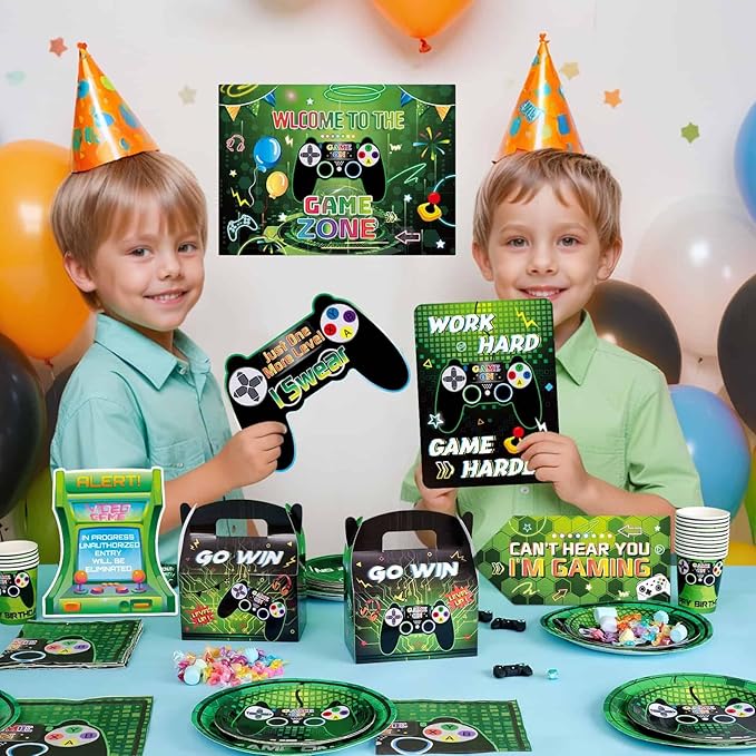 Video Game Birthday Party Decorations - 9 PCS Game Sign Party Decorations for Boys Gamer Gaming Themed Birthday Supplies Funny Games Night Decoration for Door Windows Yard Wall Decor