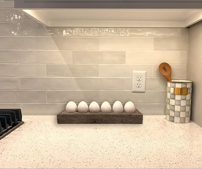 BarnwoodUSA Countertop Egg Holder - Reclaimed Wood Tray Holds 6 Farm Fresh Eggs, Compatible With All Types, Weathered Gray