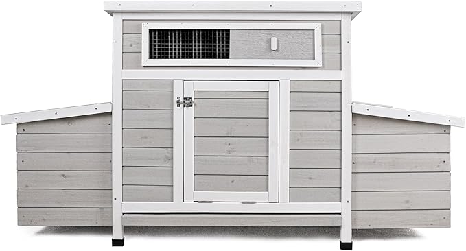Large Wooden Chicken Coop Outdoor Hen House with Nesting Box，Walk-in Poultry Cage with Secure Locks, Metal Mesh Run for Backyard Farm Use (Gray 57.87")