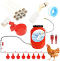 Automatic Chicken Waterer System Complete Set Pipeline Poultry Water Feeder with Water Cups, Float Valve, Garden Hose for DIY (Bucket Not Included)