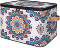 Floral Boho Storage Bins with Zipper Lid Fabric Storage Containers for Clothes Collapsible Closet Storage Basket with Metal Frame 2 Pack