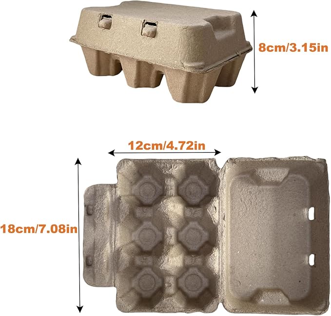 Half Dozen Pulp Duck Egg Carton Container, 6-Count Storage Box for Farm Fresh Double-Yolked Eggs, Reusable, Brown (50 Pack)