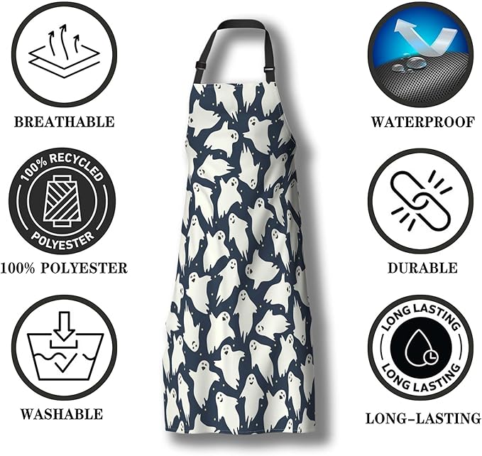 Cooking Apron for Men Ghost Dancing Night Halloween Cute Aprons for Women for Kitchen Restaurant BBQ Painting Crafting Gardening 27” (W) x 31” (H), Waterproof Aprons