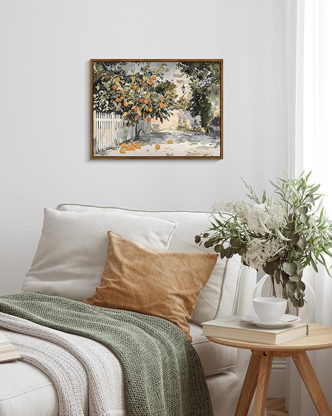 InSimSea Framed Canvas Wall Art Vintage Decor Country Orange Trees Earthy Room Decor Aesthetic Oil Painting Wall Picture Farmhouse Prints Artwork for Kitchen Living Room Bedroom 12x16in