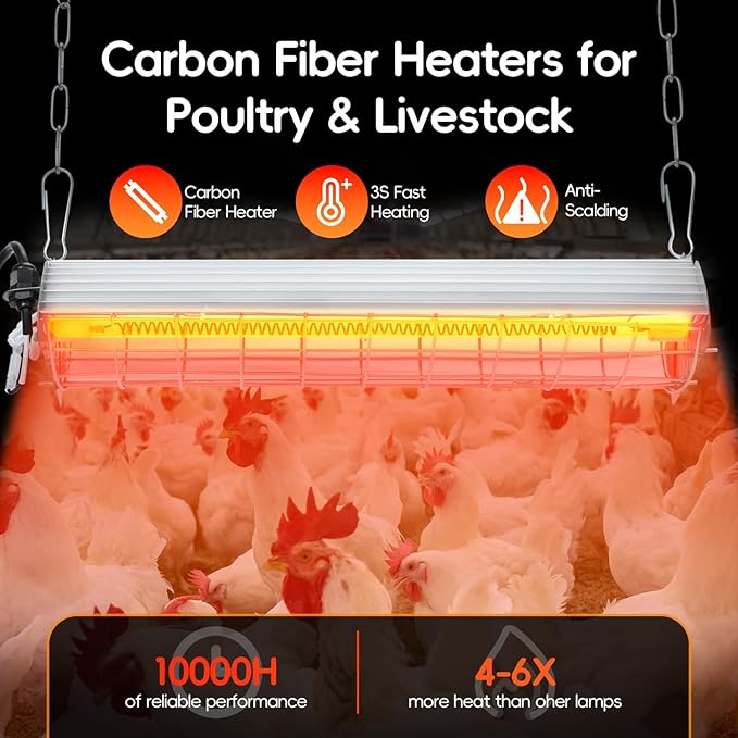 Large Chicken Coop Heater Lamp，400W Carbon Fiber Chicks Brooder Heater Plates with Adjustable Temp & Height,Brooder Heating Lamp for Coop,Ideal for Up to 60 Chicks, Poultry & Livestock Heating