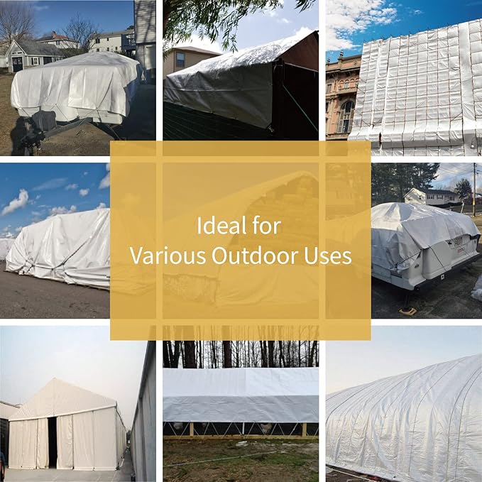 GUARD SHIELD White Tarp 8x10 Feet Medium Duty All Purpose Poly Tarps Cover 7mil