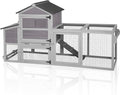 Aivituvin Large Chicken Coop with Wheels, Outdoor Hen House Mobile Poultry Cage with Run, Weatherproof Asphalt Roof, Sectionable Nesting Box, Leakproof Pull-Out Tray for 4-6 Chickens - Grey