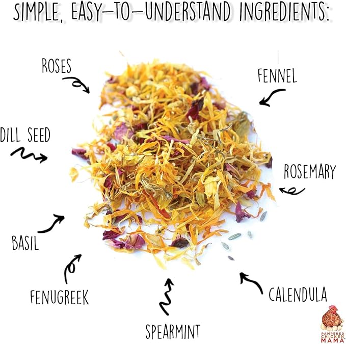 Pampered Chicken Mama Happy Tummy Nesting Herbs for Pet Chickens (5 Ounces) - All-Natural Backyard Chicken Feed Supplies for Hen Nest Boxes