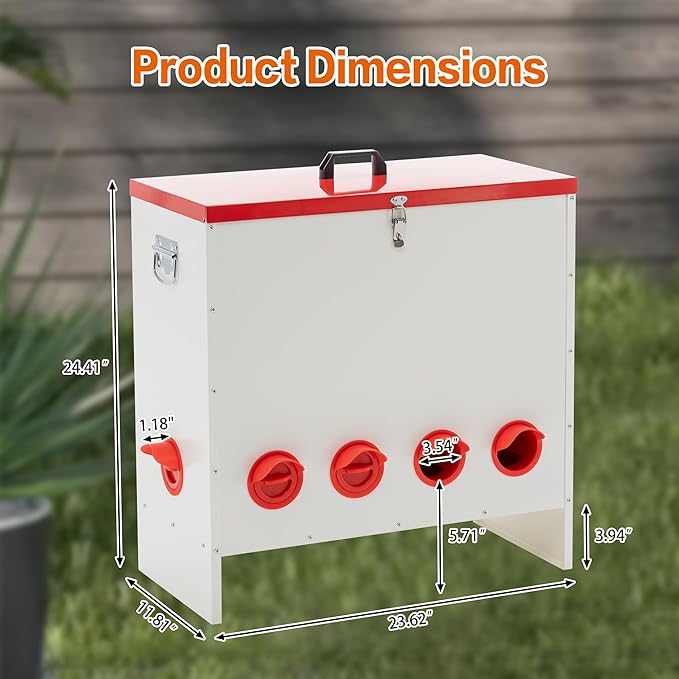 Automatic Metal Chicken Feeder Large Capacity 120 Lbs, No Waste 10-Ports Weather-Resistant & Animal-Proof Gravity Poultry Feeder for Chickens, Geese, Ducks, Turkeys, Quails
