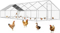 Large Metal Chicken Coop with Roosting Perch, Waterproof and UV Protection Cover, Chicken Run Outdoor Walk-in Cage Chicken Rabbit Duck Hen House, Spire Roof (393.70×118.11×77.95 in)