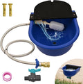 Automatic Dog Water Dispenser with Drain Valve, 1 Gallon Outdoor Auto Water Dog Bowl with Float Valve, Automatic Chicken Waterer with Hose Quick Connector, for Horse, Poultry (Blue)