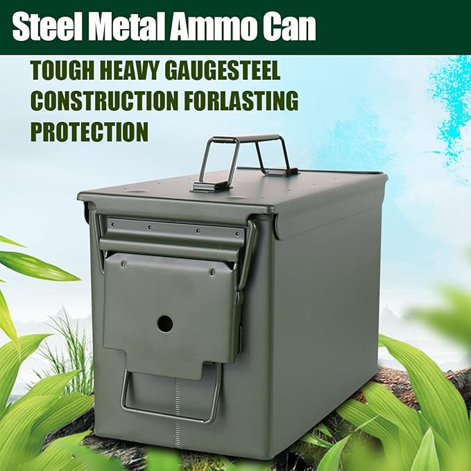 Steel Metal Ammo Can Case Set 30 cal and 50 Cal for Military Army Solid Holder Box for Long-Term Shotgun Rifle Nerf Gun Ammo Storage with Flip Top