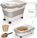 Dog Food Storage Container, 20Lbs Rice Storage Container Dispenser, Airtight Large Pet Cat Food Bin with Wheels, Scoop & Measuring Cup, Collapsible Kitchen Dry Food Holder for Four Sugar Cereal Kibble