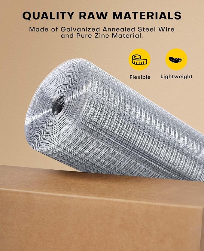Hardware Cloth 1/4 inch 48 x 100 Ft 23 Gauge, Hot-Dip Galvanized After Welding, Heavy Duty Rustproof Fencing for Chicken Run Wire, Garden Protection, Chicken Coop Cover, Easy DIY Installation