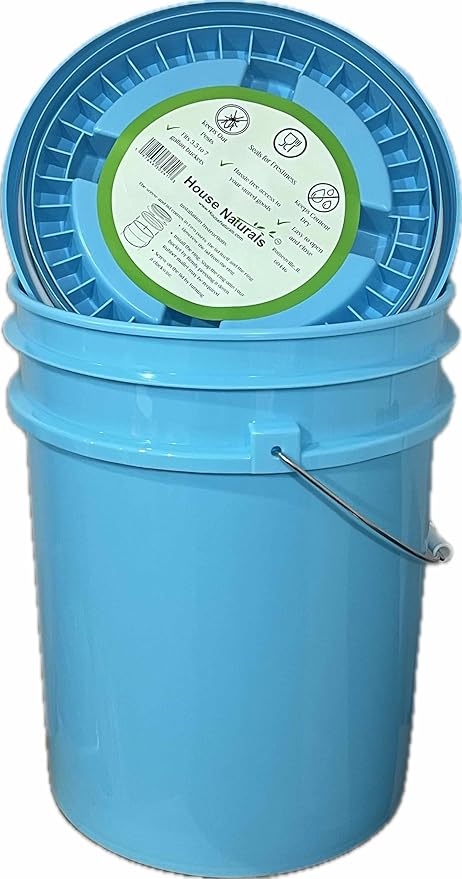 House Naturals 5 Gallon Food Grade Made in USA Plastic Bucket with Screw On Air Tight Double Gasket lid, (Pack of 3) (Aqua Buckets -Aqua Lids)