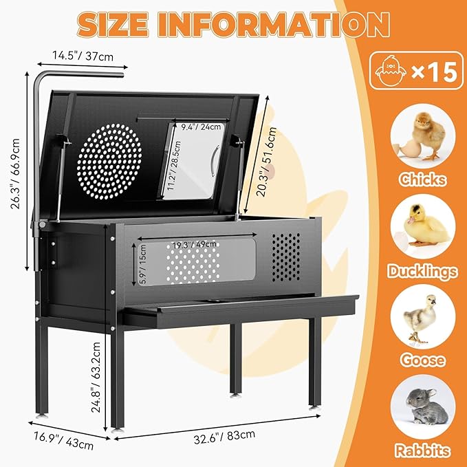Chicken Brooder Box - Stand-Up Brooder Pen for Chick Brooder with Lamp Stand & Removable Collection Tray Accommodates Up to 15 Chicks Ideal for Chickens Ducks Quails, No Lamp