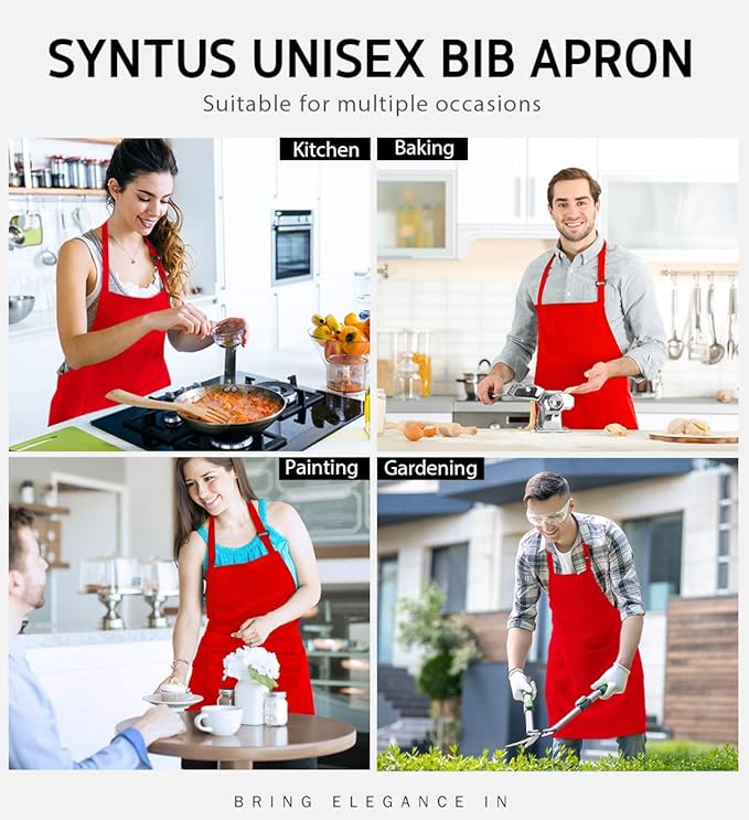Syntus Adjustable Bib Apron with 2 Pockets Cooking Kitchen Aprons for Women Men Chef