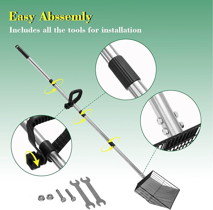 15-inch Chicken Poop Scooper with Ergonomic Grip, Adjustable 24"-63" Handle, 4-in-1 Multifunctional Litter Scoop for Chicken Coop, Goat Stall, Stable, and Pet Waste Cleanup