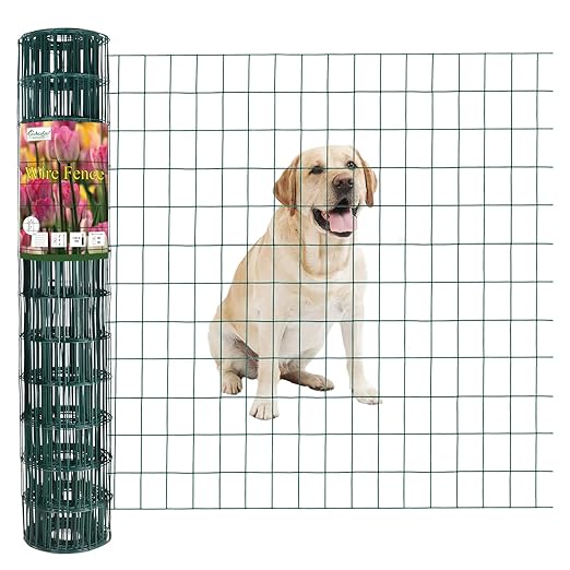 Green PVC Coated Welded Wire Fence 36 Inch x 25 Foot, 2 Inch x 3 Inch 16GA, Garden Border Fencing Roll Vinyl Coating Metal Wire Mesh for Yard Vegetable Plant Protection Poultry Netting