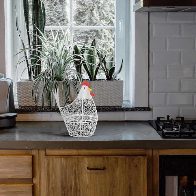 ABOOFAN Wire Basket for Eggs Chicken Egg Basket 1/2 Dozen Farm Fresh Egg Holder with Hen Design 4.72X9.84X4.72 Inches Kitchen Storage Organizer for Collecting and Display