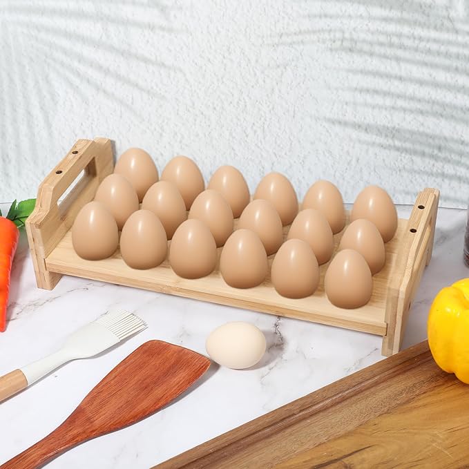 3 Pack Wooden Egg Holder Stackable Egg Storage for Countertop Eggs Collecting Storage Display Rack Holding Up to 54 Fresh Eggs for Chicken, Duck, Turkey Quail