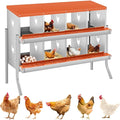 8 Compartment Chicken Nesting Boxes, Metal Roll Away Egg Laying Boxes with Removable Tray & Lid Cover, Chicken Coop Nest Box for Hens, Egg Protection Design (with Legs) Red