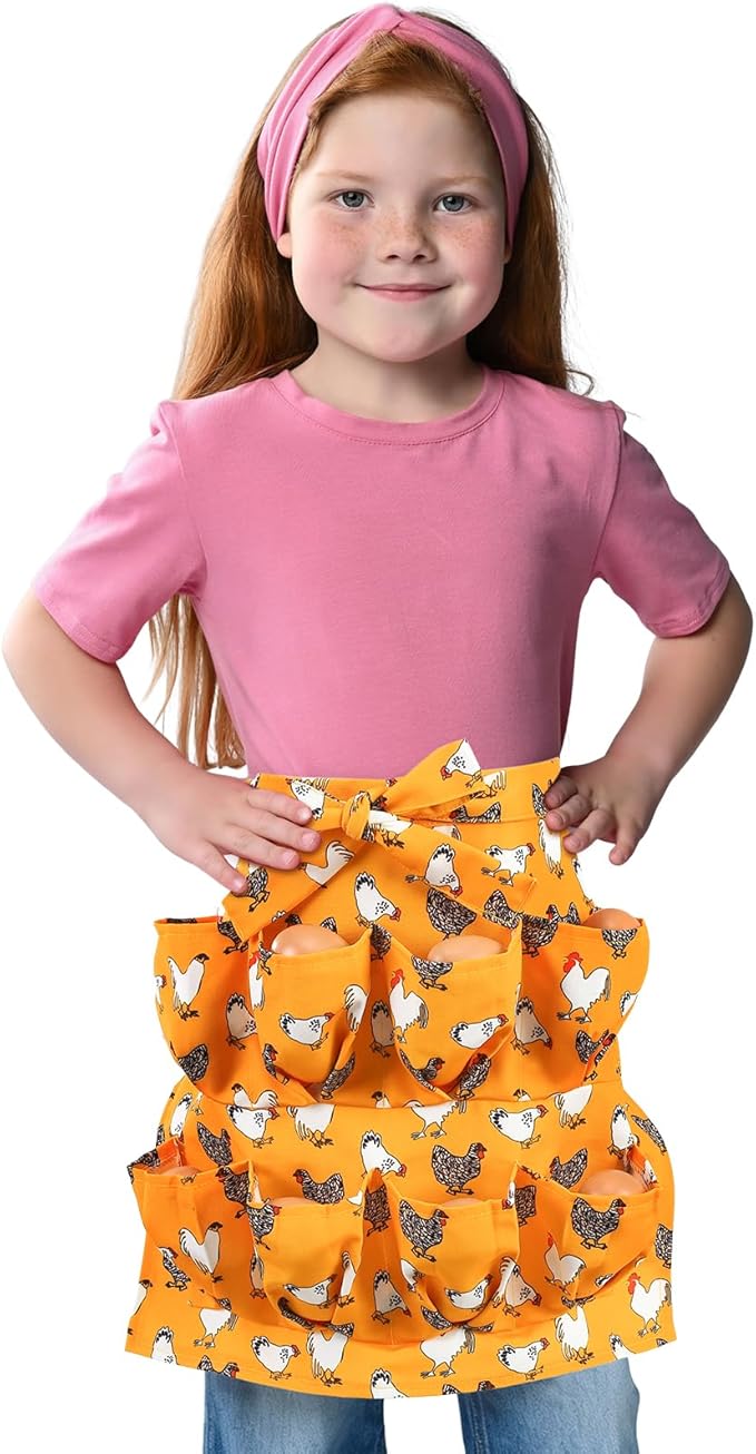 Egg Collecting Apron for Kids, Chicken Egg Apron with 8 Pockets, Eggs Aprons for Fresh Eggs for Hen, Duck, Goose