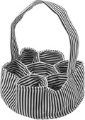 Housoutil Egg Collecting Basket with 7 Canvas Pouches Chicken Egg Holder Bag Farmhouse Storage for Hen Duck Black and White Stripe Design for Garden and Home Use