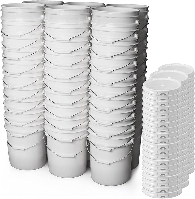 ePackageSupply 5 Gallon Bucket with Airtight Lid | Made in USA | Food Grade | Heavy-Duty Premium HPDE Plastic | Durable 90 Mil All Purpose Pail | Easy Stack and Store | BPA Free (White, 60)