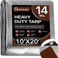 Sunvigor Tarp Waterproof 10x20Ft, Heavy Duty Tarp Cover Extra Thick 14 Mil Tear and UV Resistant, Outdoor Tarps with Grommets and Reinforced Edges for Roof, Camping, Patio, Pool, Boat (Silver/Brown)