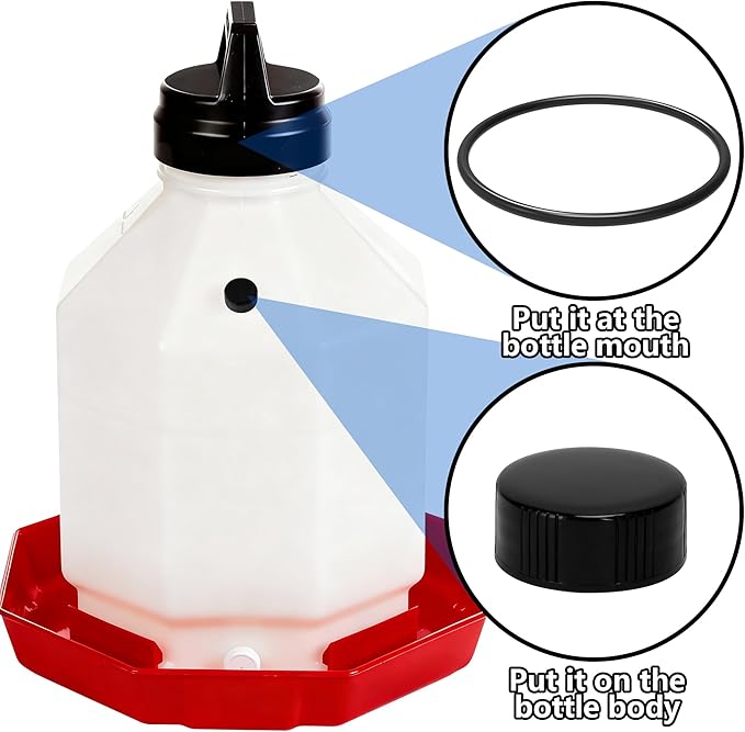 DECOHS 18 Pcs Poultry Fountain Renewal Waterer Parts, Chicken Waterer Replacement Parts Kit, Includes 12 Pcs Replacement Caps and 6 Pcs O Rings for 3/5/7 Gallon Poultry Waterers