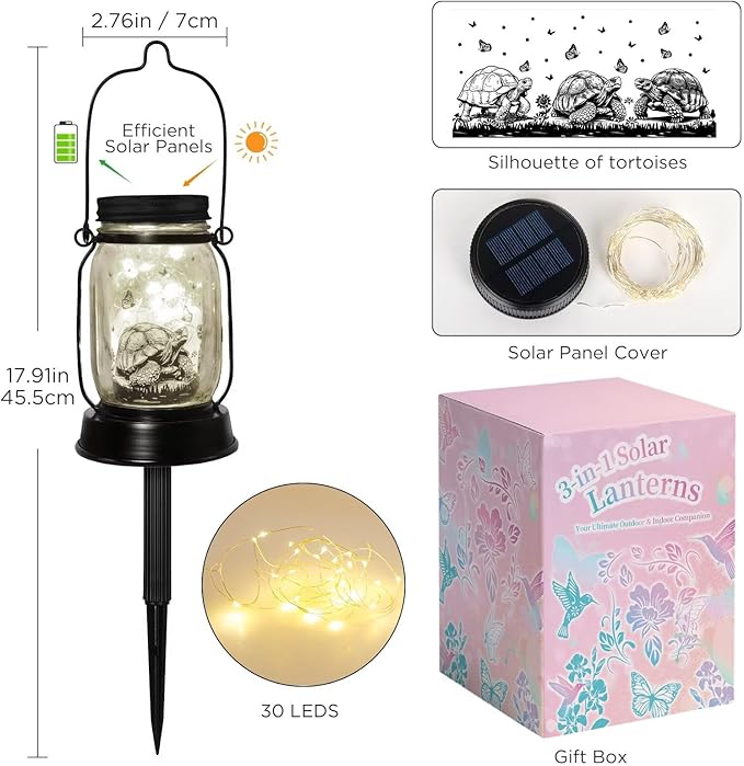 Tortoise Gifts for Women/Men Turtle Lovers Solar Lantern Mom Birthday, Mothers Day, Christmas Gifts, Turtle Solar Garden Decoration Outside for Yard, Patio,Backyard,Porch, Torches