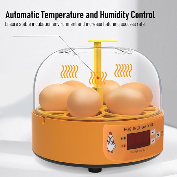 6 Egg Incubator, Automatic Temperature and Humidity Control Manual Egg Turning Poultry Incubator, Incubators for, Hatching Chicken Duck Quail Parrot (US Plug), Depisutamuf4x3e2gd-11