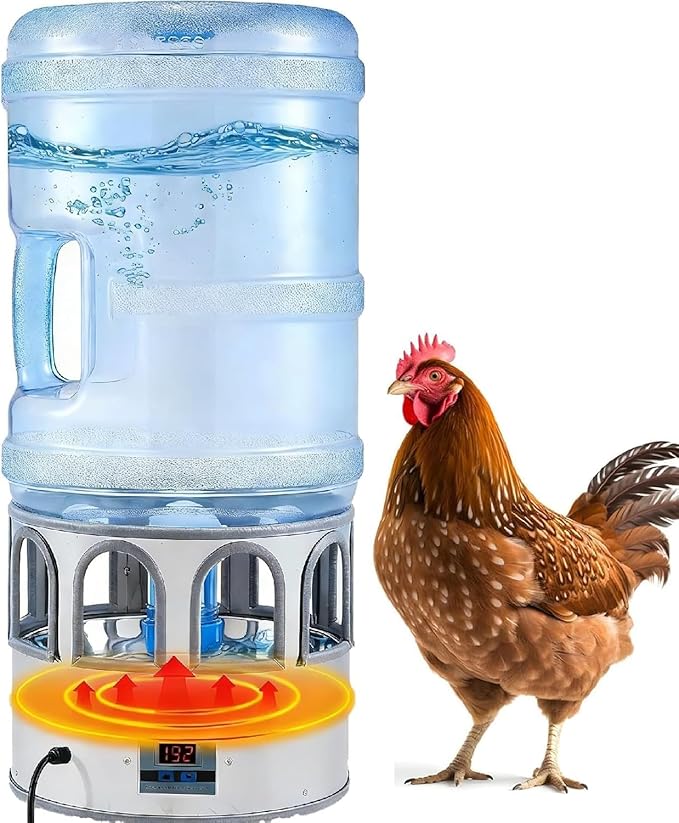 5 Gallon/18.9L Chicken Waterer for Winter, 110V 80W Heated Chicken Waterer, Temp Controlling (0-50℃) & LED Display for Chickens, Ducks, Geese and Chicken Coop with 9.84ft Power Cord