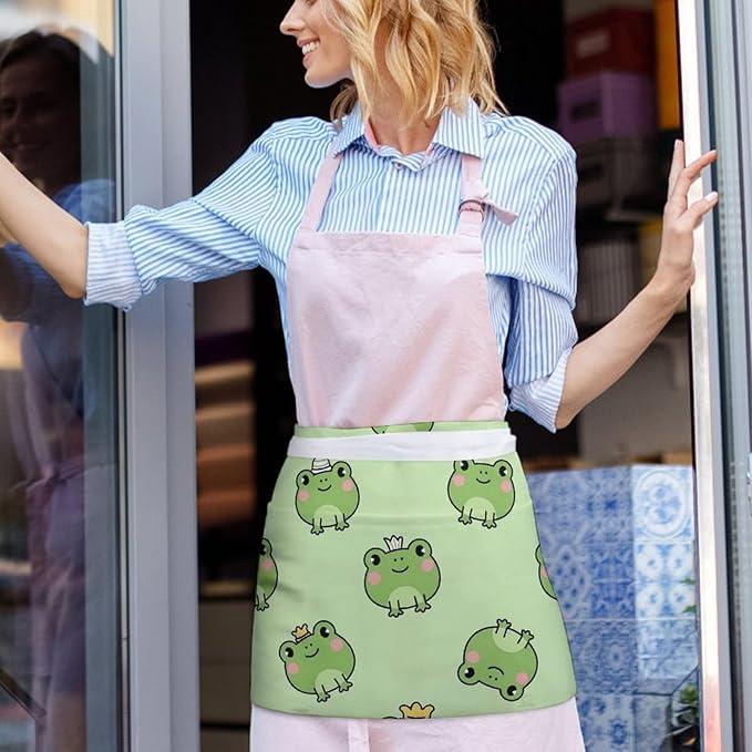 Server Apron with 3 Pockets Waist Waiter Waitress Half Apron Short Aprons