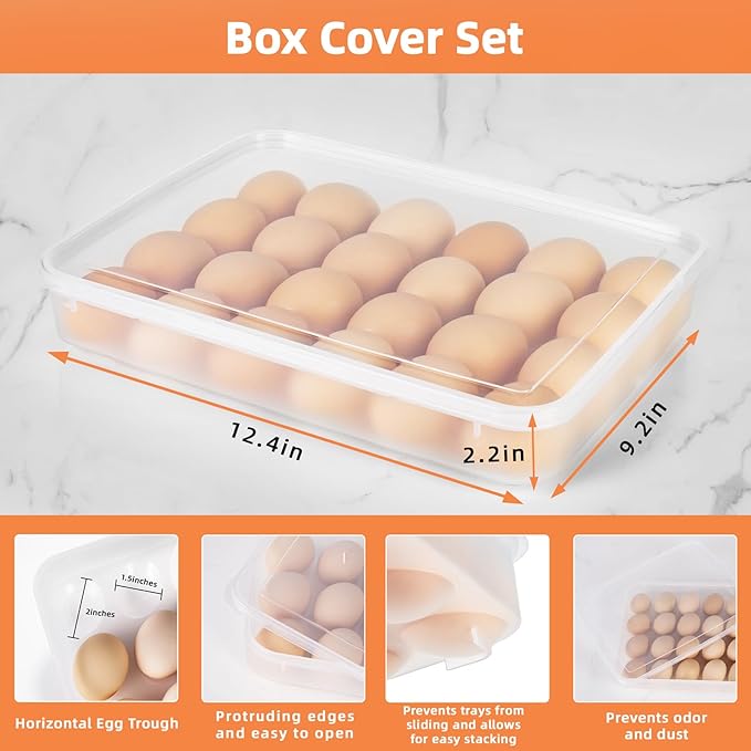 Deviled Egg Containers with Lid, (Set of 2), Stackable Deviled Egg Carrier for 48 Eggs, Clear Egg Holder for Fridge with Lid, Portable Plastic Deviled Egg Tray for Party, Easter Eggs Tray